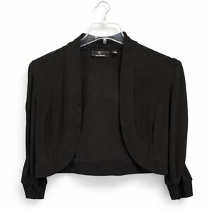Lennie For Nina Leonard Black Cropped Open Front Soft Draped Collar Jacket Sz Lg
